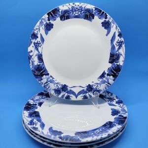 I. Godinger "BLUETIFUL" Set Of 4 Blue Floral On White 10 5/8" Dinner Plates VGC